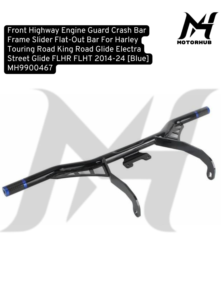 Front Highway Engine Guard Crash Bar Frame Slider Flat-Out Bar For Harley Touring Road King Road Glide Electra Street Glide FLHR FLHT 2014-24 [Blue] MH9900467