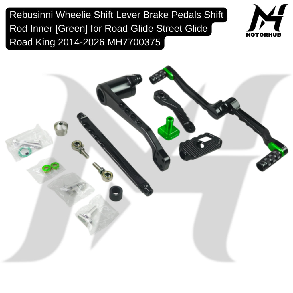 Rebusinni Wheelie Shift Lever Brake Pedals Shift Rod Inner [Green] for Road Glide Street Glide Road King 2014-2026  MH7700375
