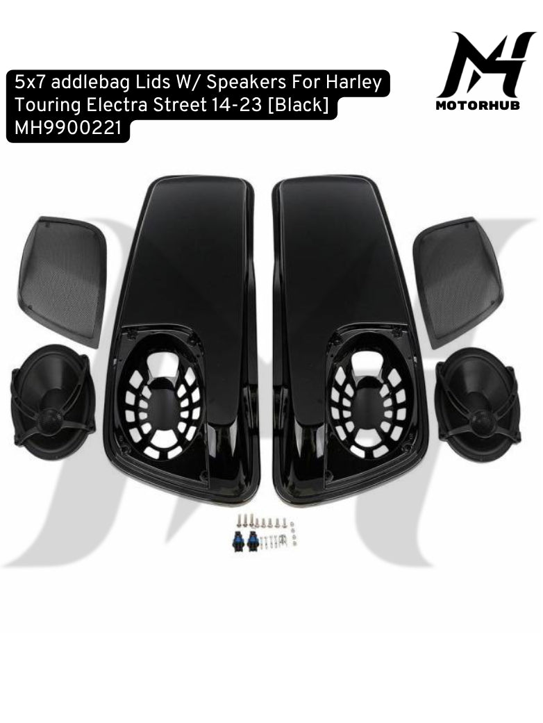 5x7 Saddlebags Lids W/ Speakers For Harley Touring Electra Street 14-23 [Black] MH9900221