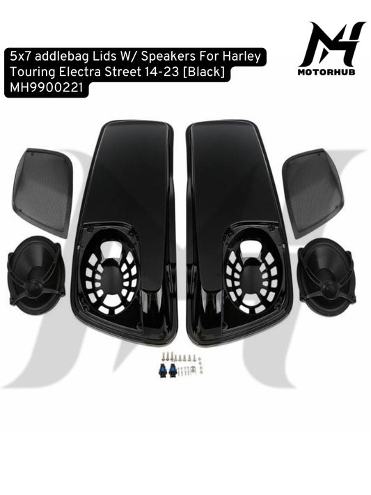 5x7 Saddlebags Lids W/ Speakers For Harley Touring Electra Street 14-23 [Black] MH9900221