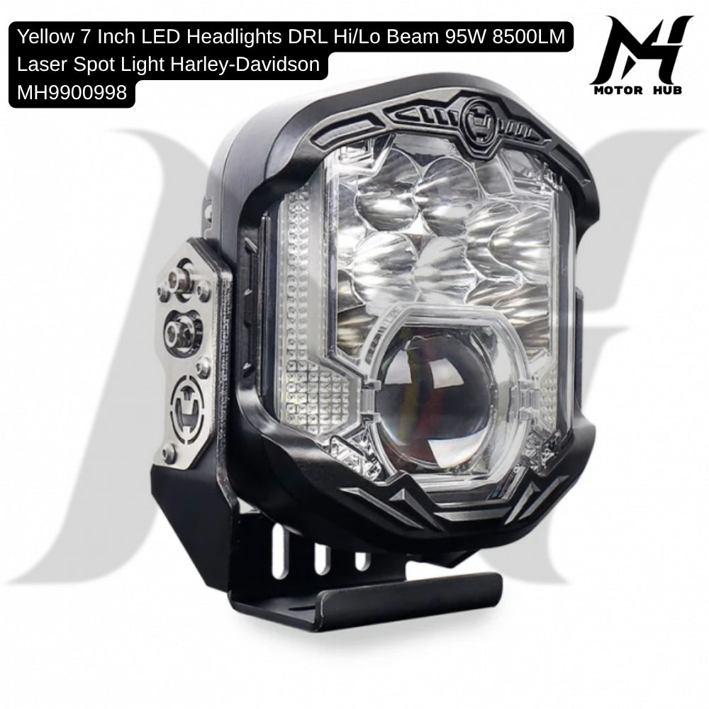 Yellow 7 Inch LED Headlights DRL Hi/Lo Beam 95W 8500LM Laser Spot Light Harley-Davidson MH9900998