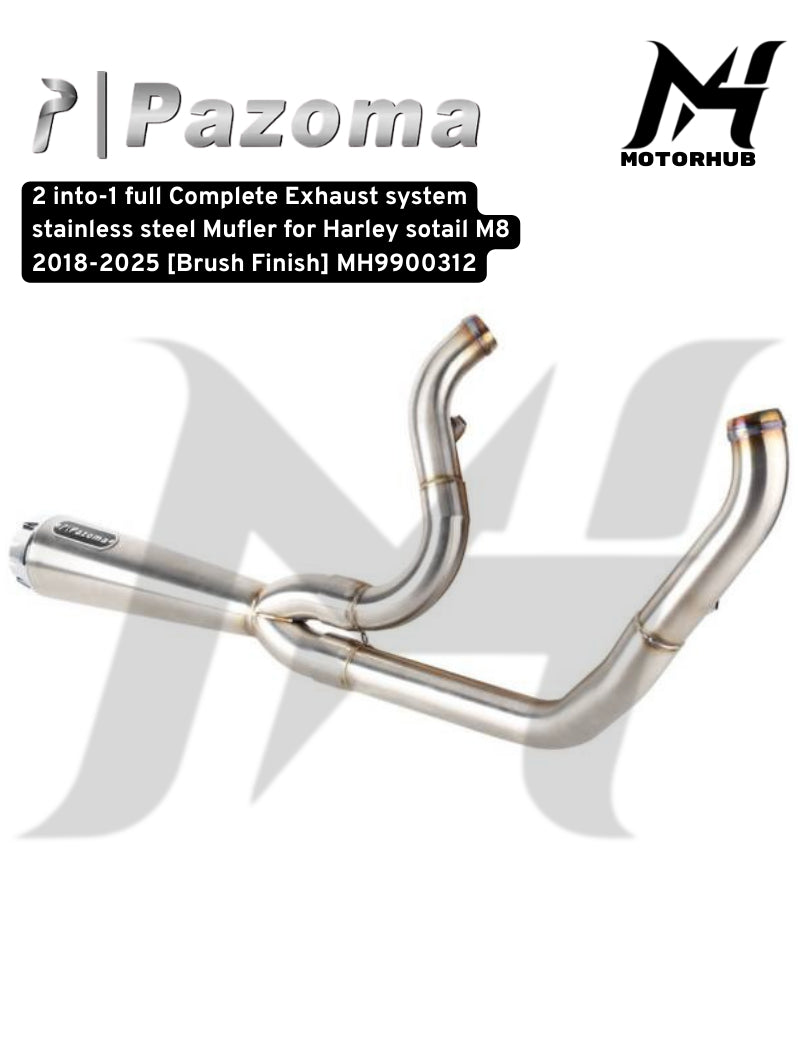 2 in 1 Softai M8 2 into-1 full Complete Exhaust system stainless steel Mufler for Harley sotail M8 2018-2025 [Brush Finish] MH9900312