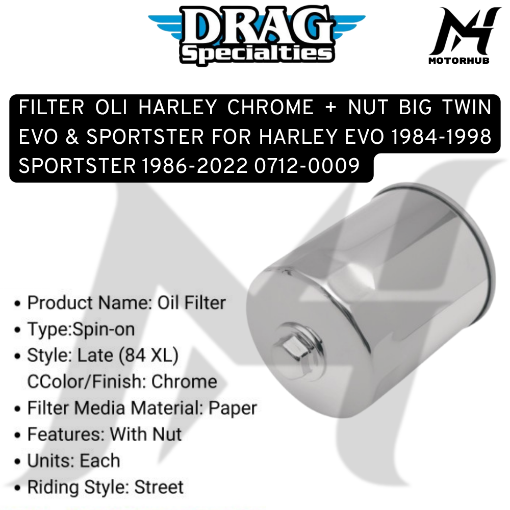 FILTER OLI HARLEY CHROME + NUT BIG TWIN EVO & SPORTSTER FOR HARLEY EVO 1984-1998 SPORTSTER 1986-2022 0712-0009 oem 6379677A 6380580A 6380683