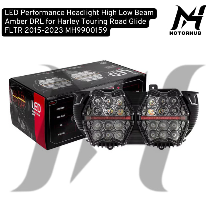 LED Performance Headlight High Low Beam Amber DRL for Harley Touring Road Glide FLTR 2015-2023 MH9900159