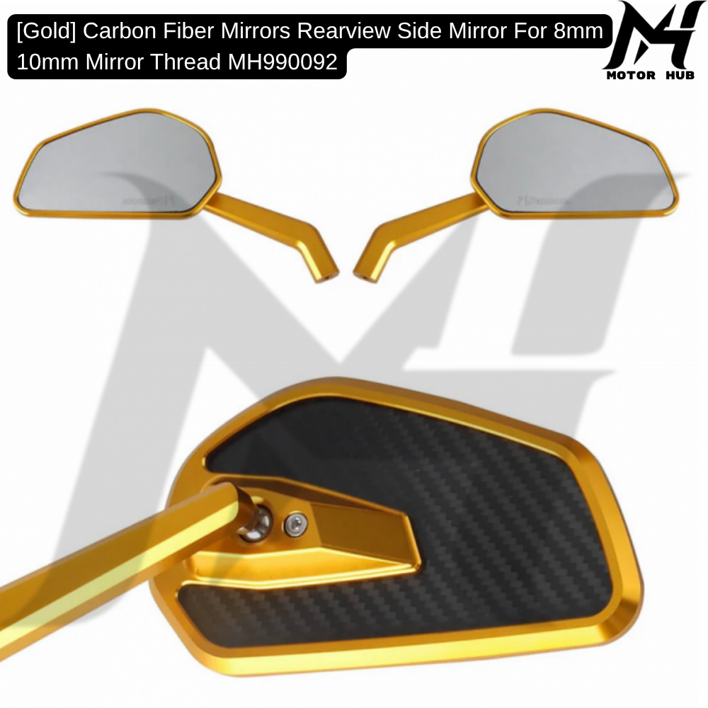 [Gold] Carbon Fiber Mirrors Rearview Side Mirror For 8mm 10mm Mirror Thread MH990092
