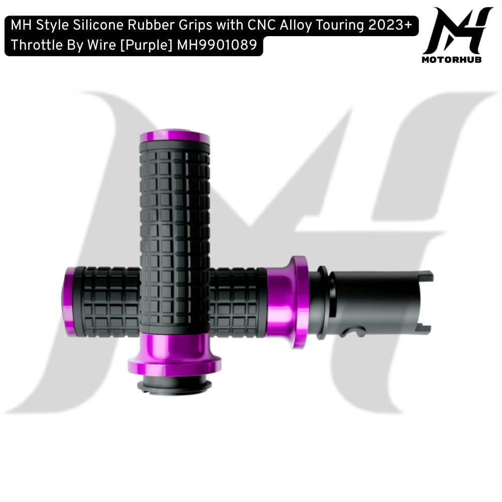MH Style Silicone Rubber Grips with CNC Alloy Touring 2023+ Throttle By Wire [Purple] MH9901089