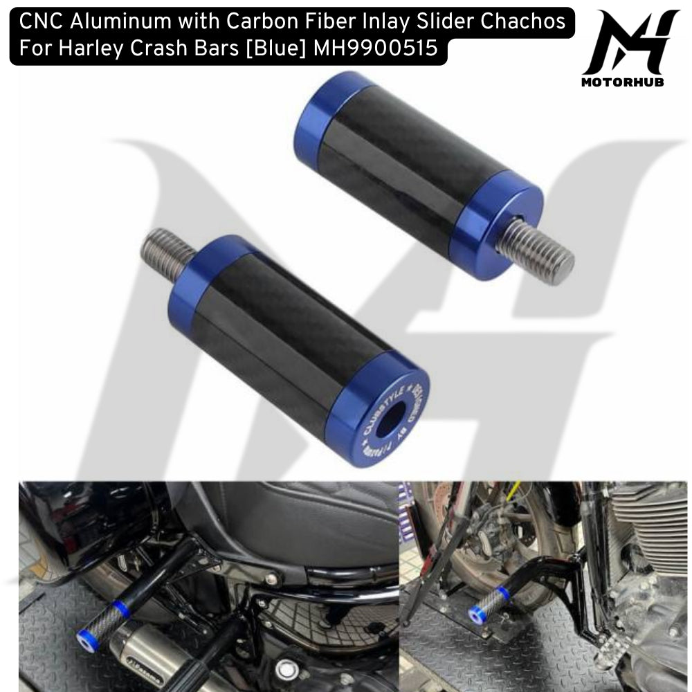 CNC Aluminum with Carbon Fiber Inlay Slider Chachos For Harley Crash Bars [Blue] MH9900515