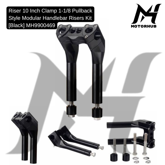 10 Inch Clamp 1-1/8 Pullback Style Modular Handlebar Risers Kit [Black] MH9900469