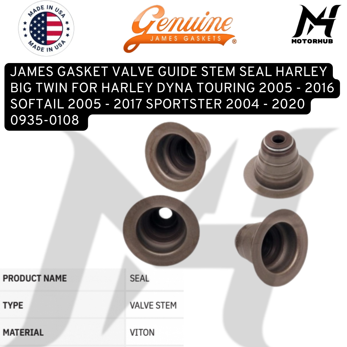 JAMES GASKET VALVE GUIDE STEM SEAL HARLEY BIG TWIN FOR HARLEY DYNA TOURING 2005 - 2016 SOFTAIL 2005 - 2017 SPORTSTER 2004 - 2020 0935-0108 OEM 18094-02A