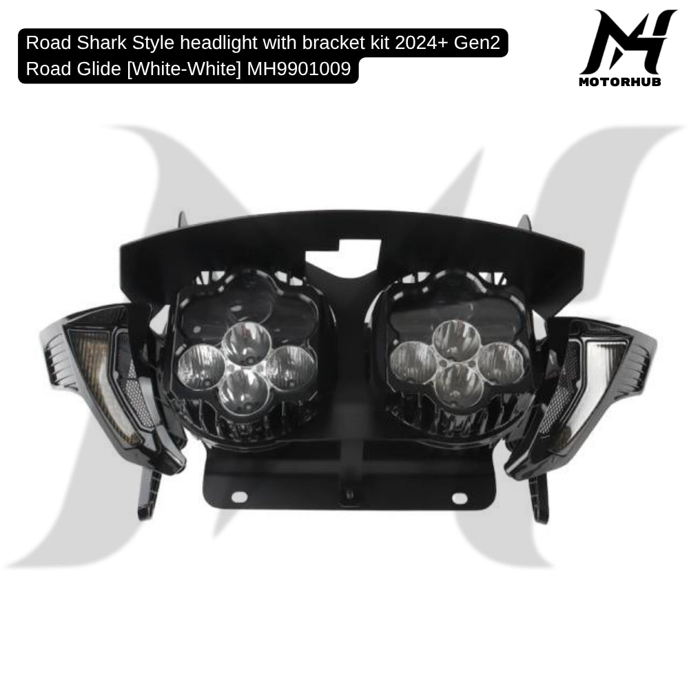 Road Shark Style headlight with bracket kit 2024+ Gen2 Road Glide [White-White] Lampu Road Glide 2024+ Lampu Harley MH9901009