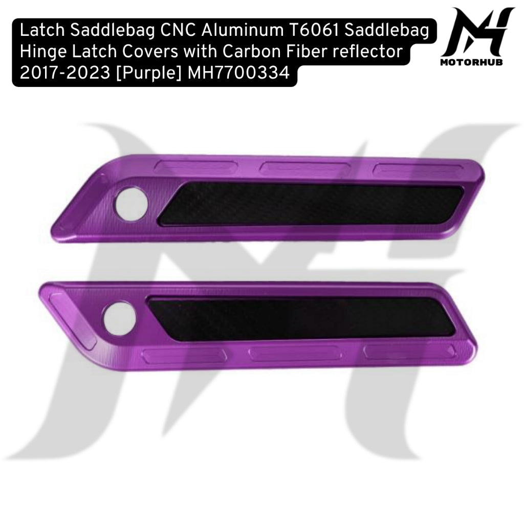 CNC Aluminum T6061 Saddlebag Hinge Latch Covers with Carbon Fiber reflector 2017-2023 [Purple] MH7700334