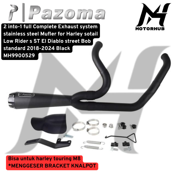 2 in 1 Pazoma full Complete Exhaust system stainless steel Mufler for Harley sotail Low Rider S ST El Diablo street Bob standard 2018-2024 [Black] MH9900529