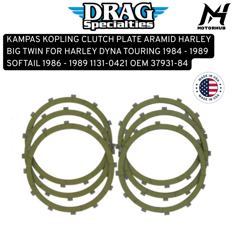 KAMPAS KOPLING CLUTCH PLATE ARAMID HARLEY BIG TWIN FOR HARLEY DYNA TOURING 1984 - 1989 SOFTAIL 1986 - 1989 1131-0421 OEM 37931-84
