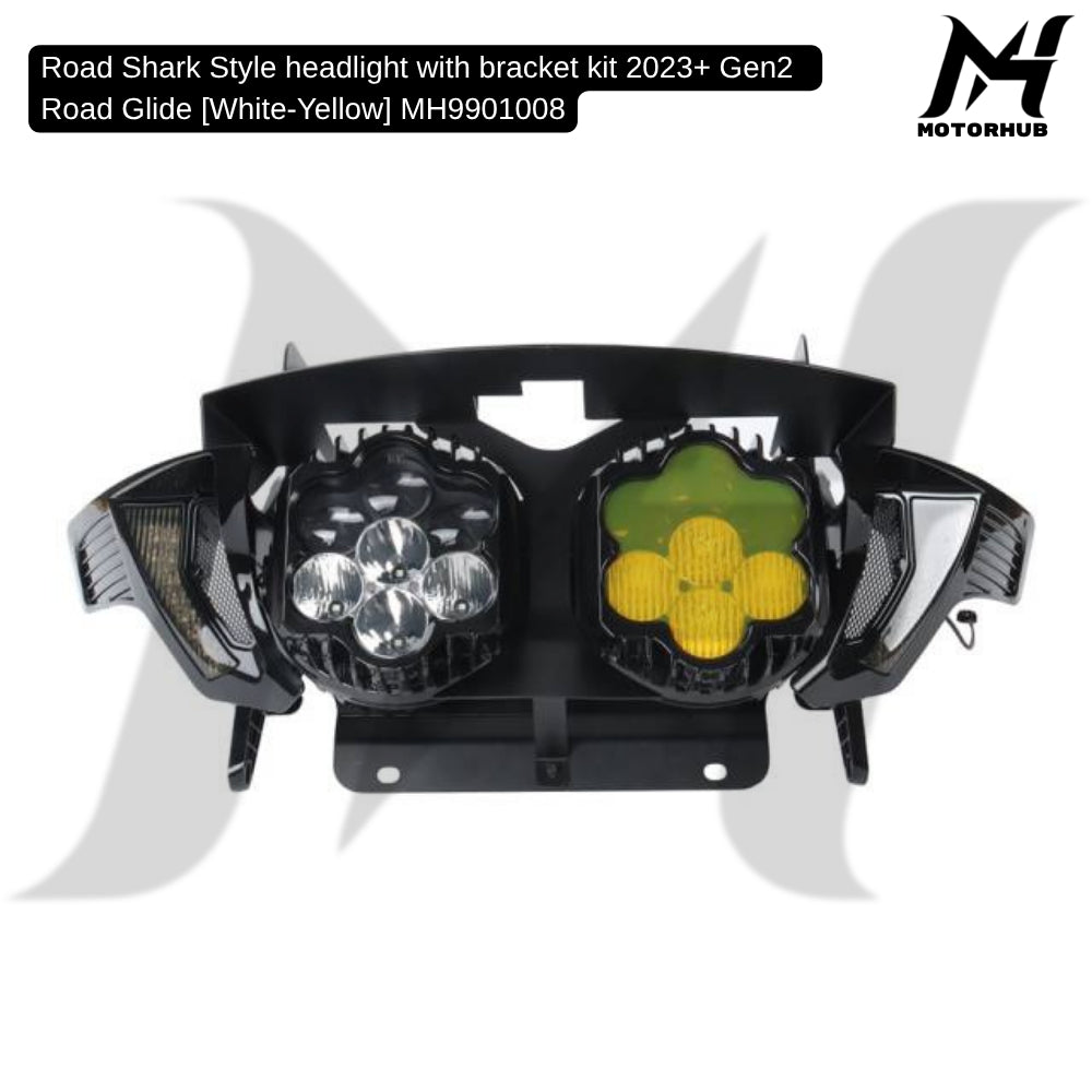 Road Shark Style headlight with bracket kit 2024+ Gen2  Road Glide [White-Yellow] Lampu Road Glide 2024 Lampu Harley MH9901008