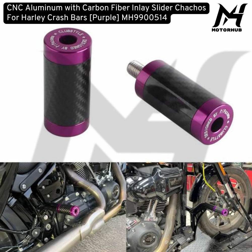 CNC Aluminum with Carbon Fiber Inlay Slider Chachos For Harley Crash Bars [Purple] MH9900514