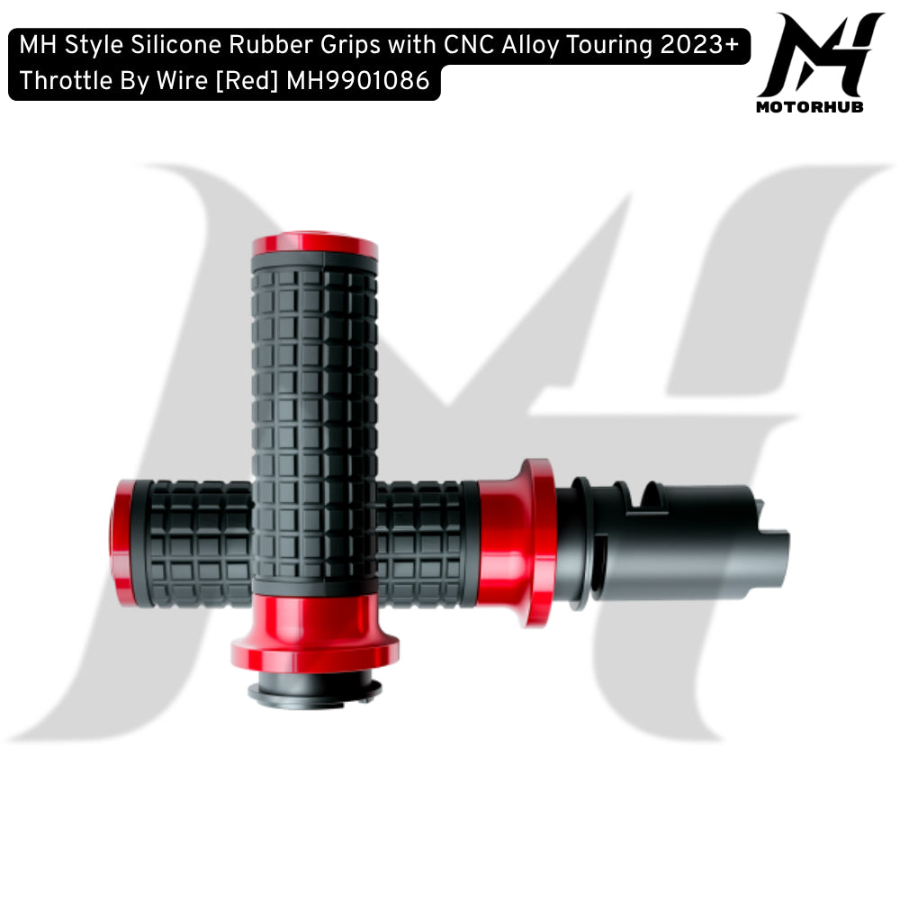 MH Style Silicone Rubber Grips with CNC Alloy Touring 2023+ Throttle By Wire [Red] MH9901086
