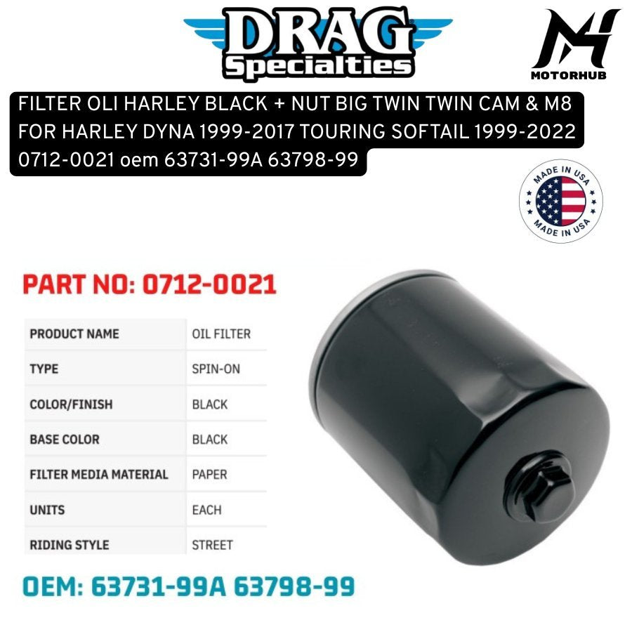 FILTER OLI HARLEY BLACK + NUT BIG TWIN TWIN CAM & M8 FOR HARLEY DYNA 1999-2017 TOURING SOFTAIL 1999-2022 0712-0021 oem 63731-99A 63798-99