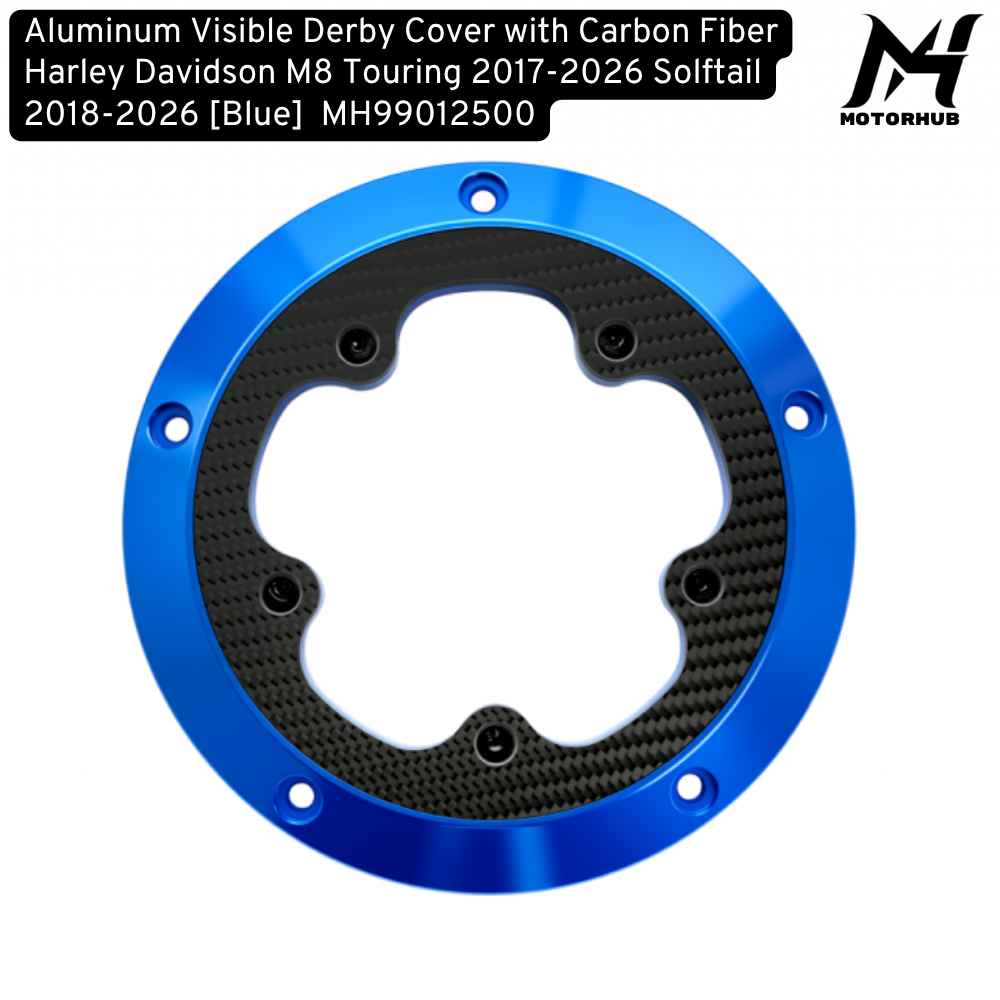 Aluminum Visible Derby Cover with Carbon Fiber Harley Davidson M8 Touring 2017-2026 Solftail 2018-2026 [Blue]  MH99012500