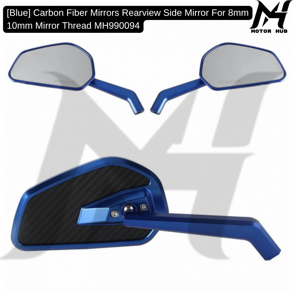 [Blue] Carbon Fiber Mirrors Rearview Side Mirror For 8mm 10mm Mirror Thread MH990094