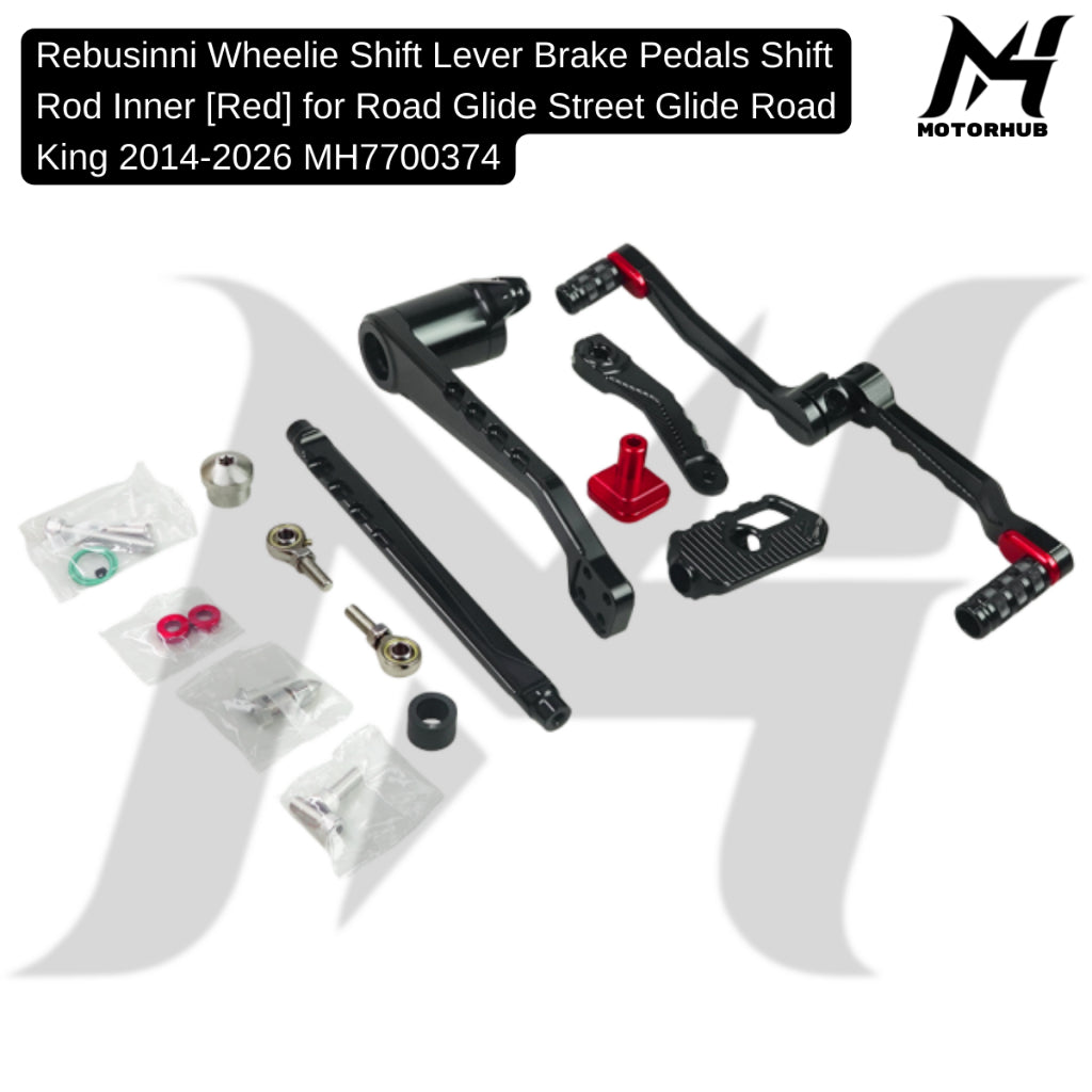 Rebusinni Wheelie Shift Lever Brake Pedals Shift Rod Inner [Red] for Road Glide Street Glide Road King 2014-2026 MH7700374