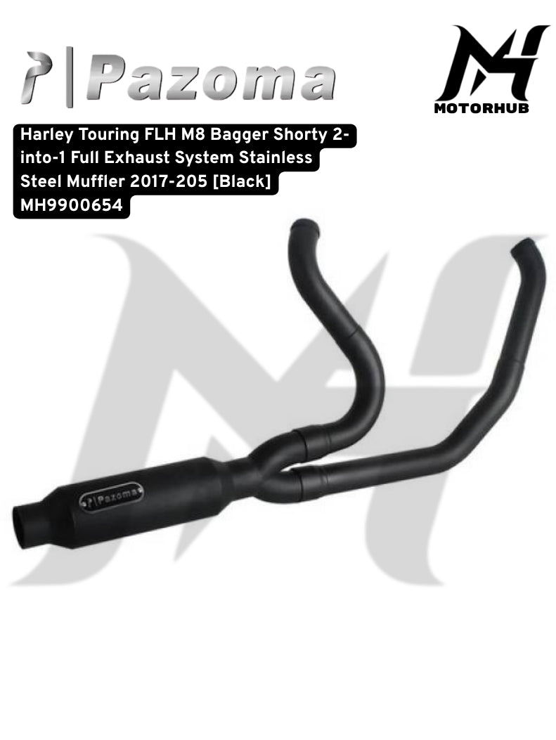 Harley Touring FLH M8 Bagger Shorty 2-into-1 Full Exhaust System Stainless Steel Muffler 2017-205 [Black] MH9900654
