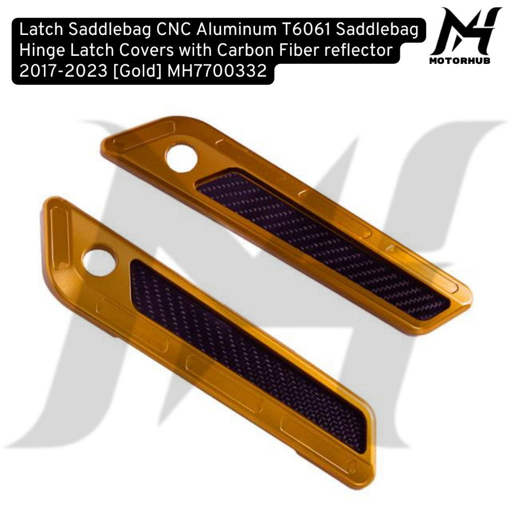 CNC Aluminum T6061 Saddlebag Hinge Latch Covers with Carbon Fiber reflector 2017-2023 [Gold] MH7700332