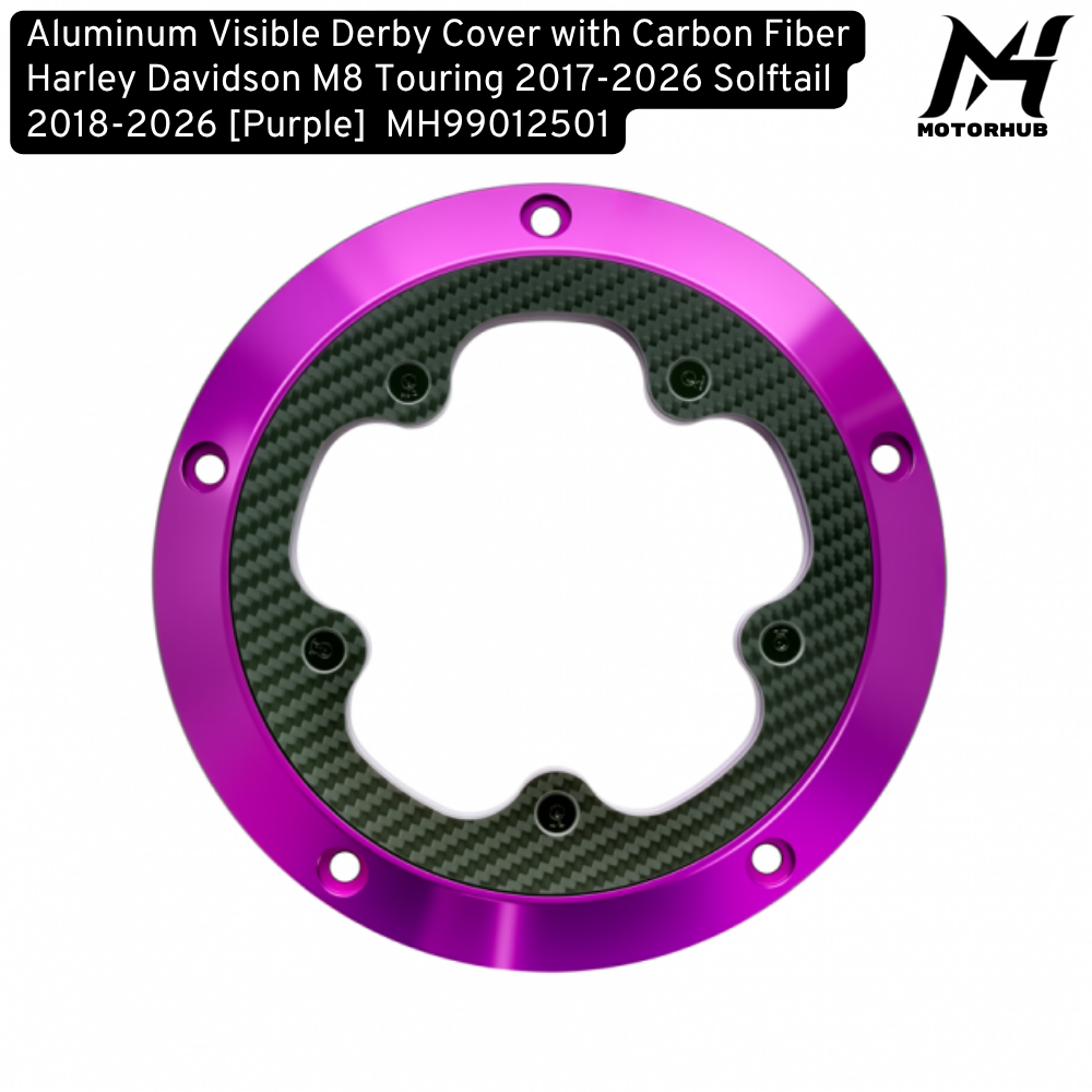 Aluminum Visible Derby Cover with Carbon Fiber Harley Davidson M8 Touring 2017-2026 Solftail 2018-2026 [Purple]  MH99012501