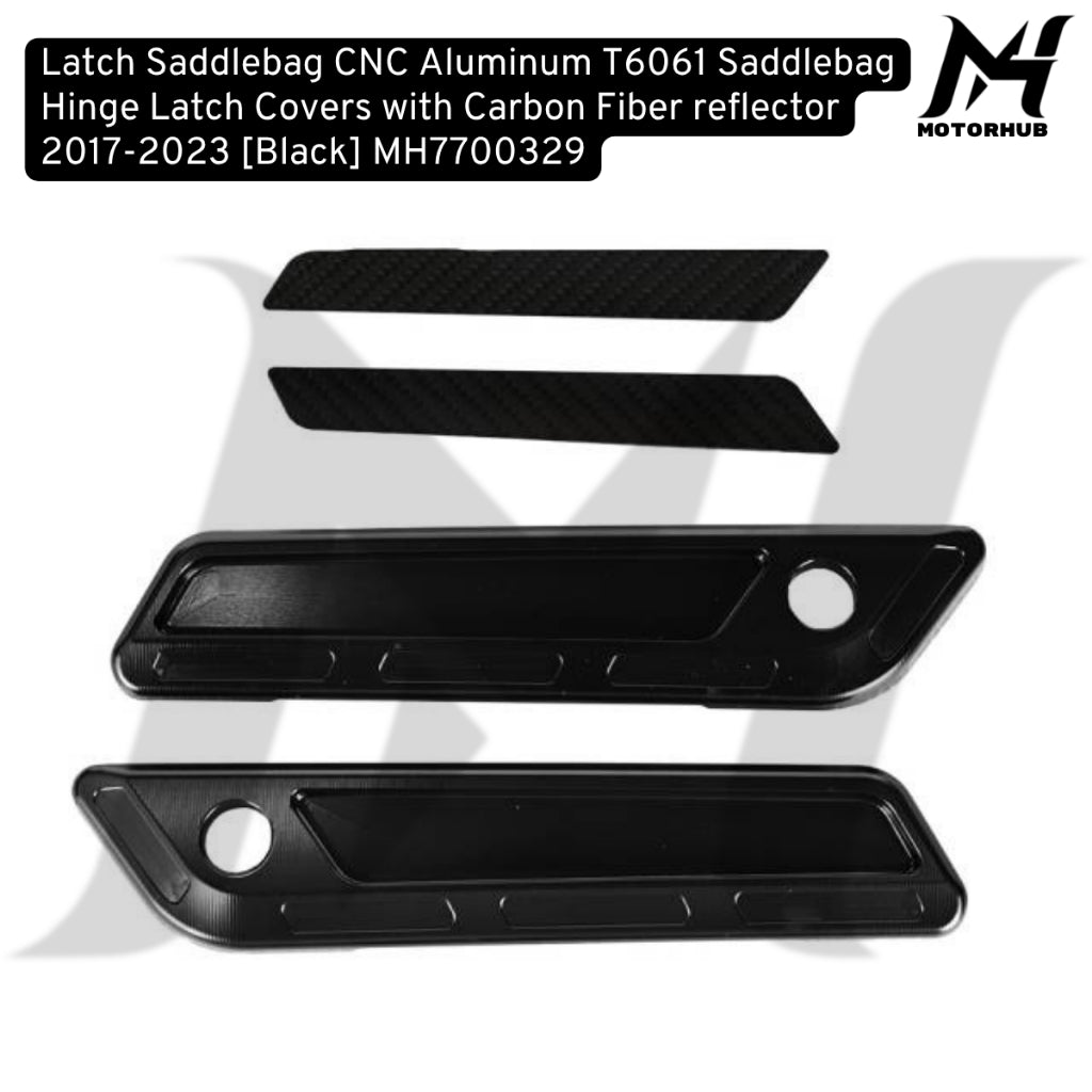 CNC Aluminum T6061 Saddlebag Hinge Latch Covers with Carbon Fiber reflector 2017-2023 [Black] MH7700329