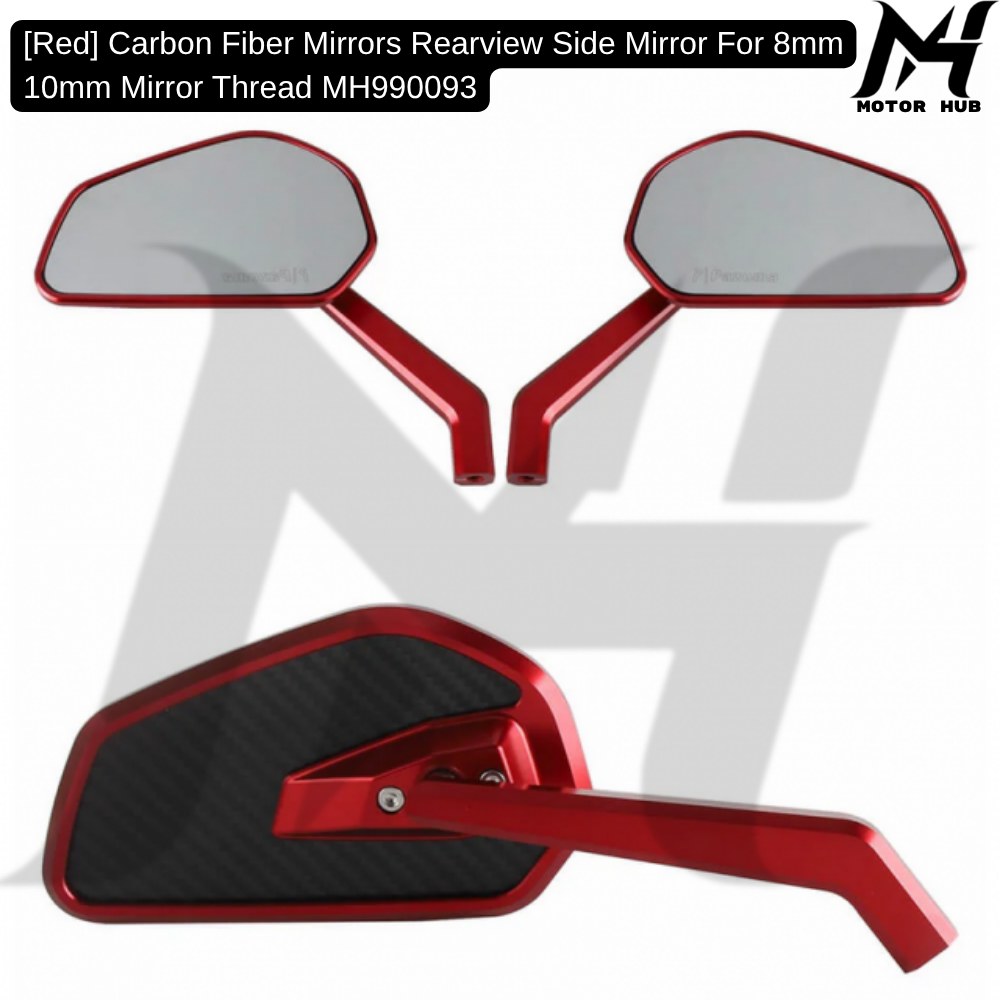 [Red] Carbon Fiber Mirrors Rearview Side Mirror For 8mm 10mm Mirror Thread MH990093