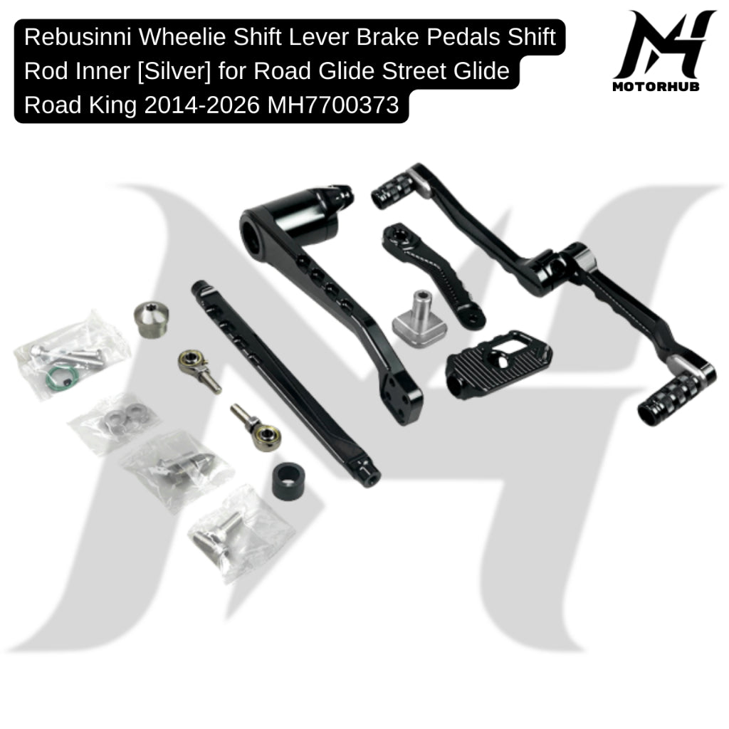 Rebusinni Wheelie Shift Lever Brake Pedals Shift Rod Inner [Silver] for Road Glide Street Glide Road King 2014-2026  MH7700373