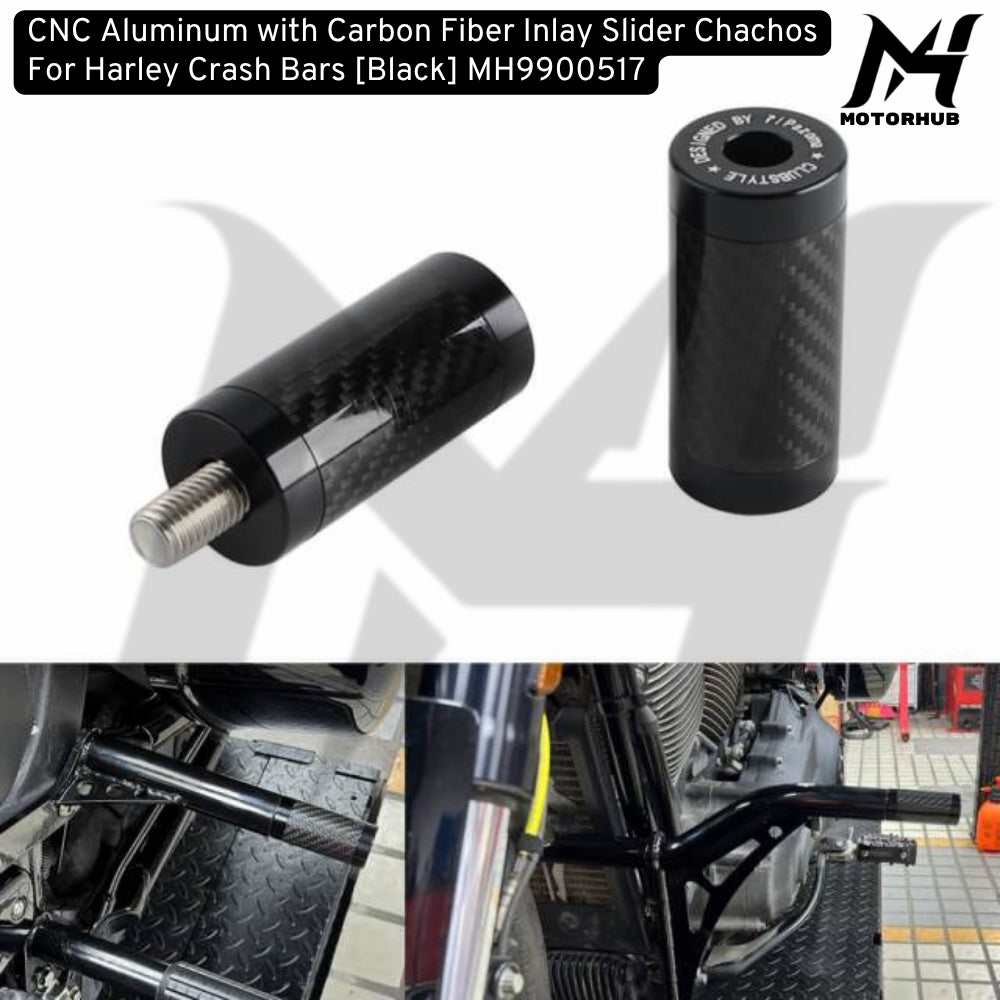 CNC Aluminum with Carbon Fiber Inlay Slider Chachos For Harley Crash Bars [Black] MH9900517