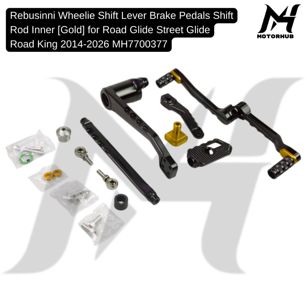 Rebusinni Wheelie Shift Lever Brake Pedals Shift Rod Inner [Gold] for Road Glide Street Glide Road King 2014-2026 MH7700377