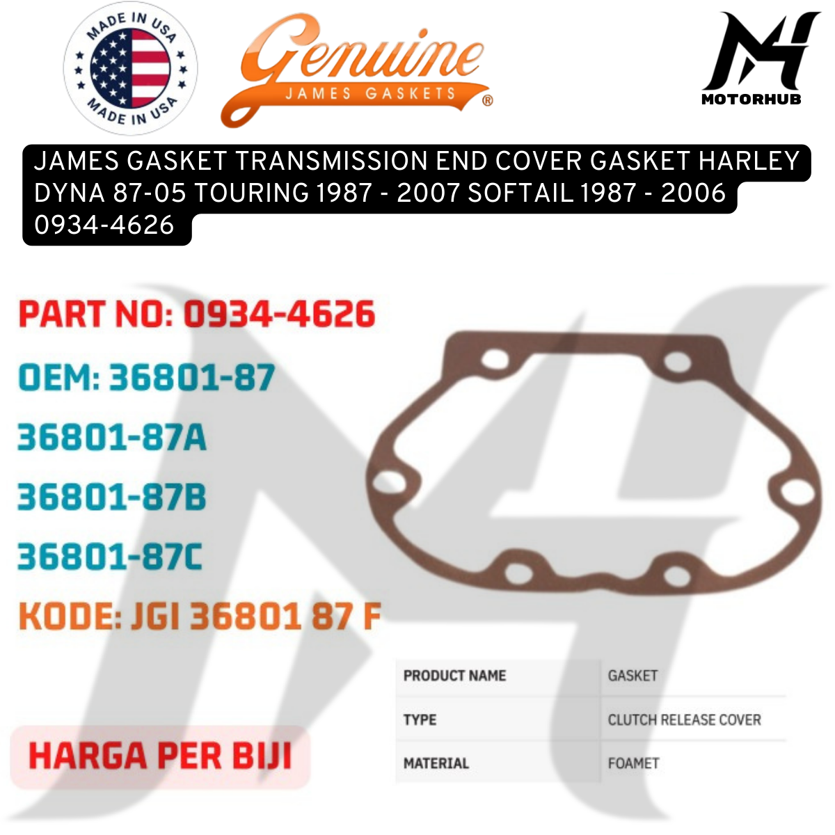 JAMES GASKET TRANSMISSION END COVER GASKET HARLEY DYNA 87-05 TOURING 1987 - 2007 SOFTAIL 1987 - 2006 0934-4626 OEM 36801-87 36801-87A 36801-87B 36801-87C KODE 3680187F