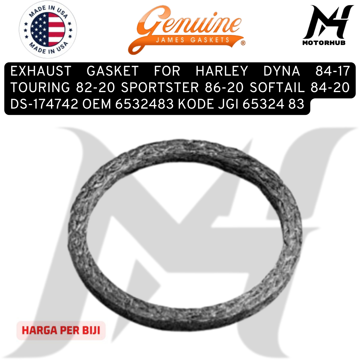 EXHAUST GASKET FOR HARLEY DYNA 84-17 TOURING 82-26 SPORTSTER 86-22 SOFTAIL 84-26 DS-174742 OEM 6532483 KODE JGI 65324 83