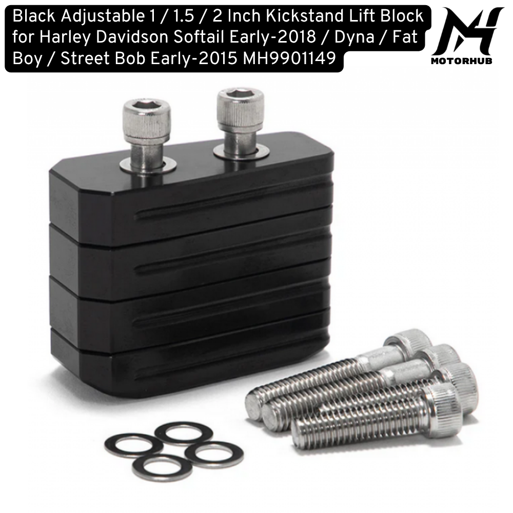 Black Adjustable 1 / 1.5 / 2 Inch Kickstand Lift Block for Harley Davidson Softail Early-2018 / Dyna / Fat Boy / Street Bob Early-2015 MH9901149