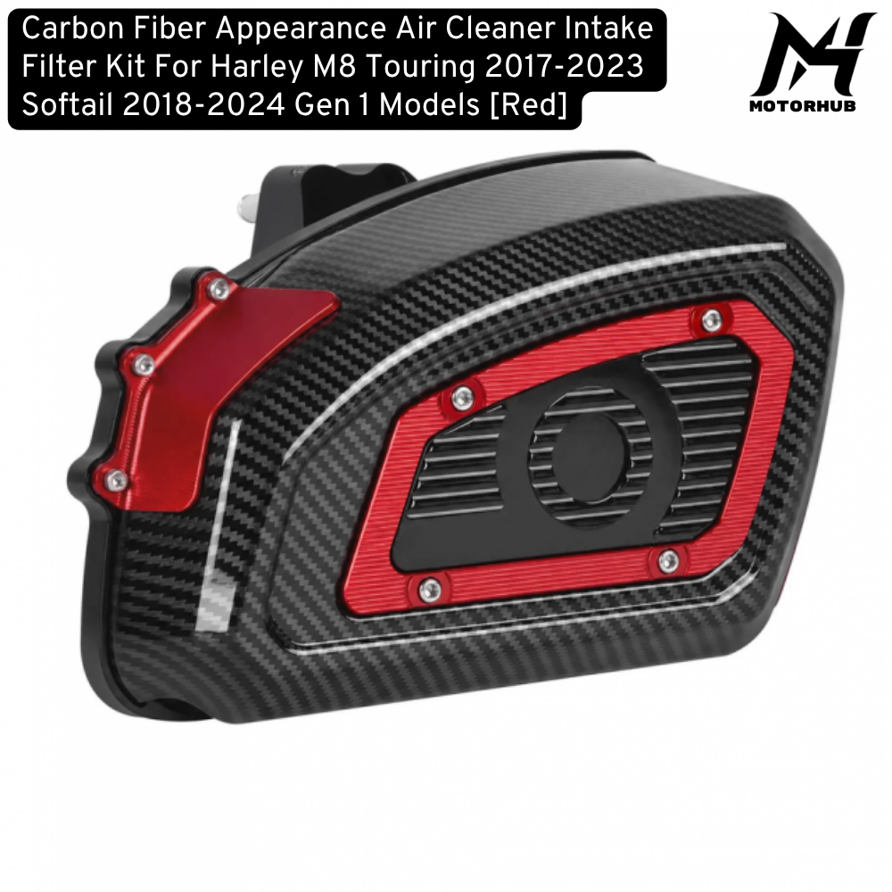 Carbon Fiber Appearance Air Cleaner Intake Filter Kit For Harley M8 Touring 2017-2023 Softail 2018-2024 Gen1 Models [Red] MH99012456