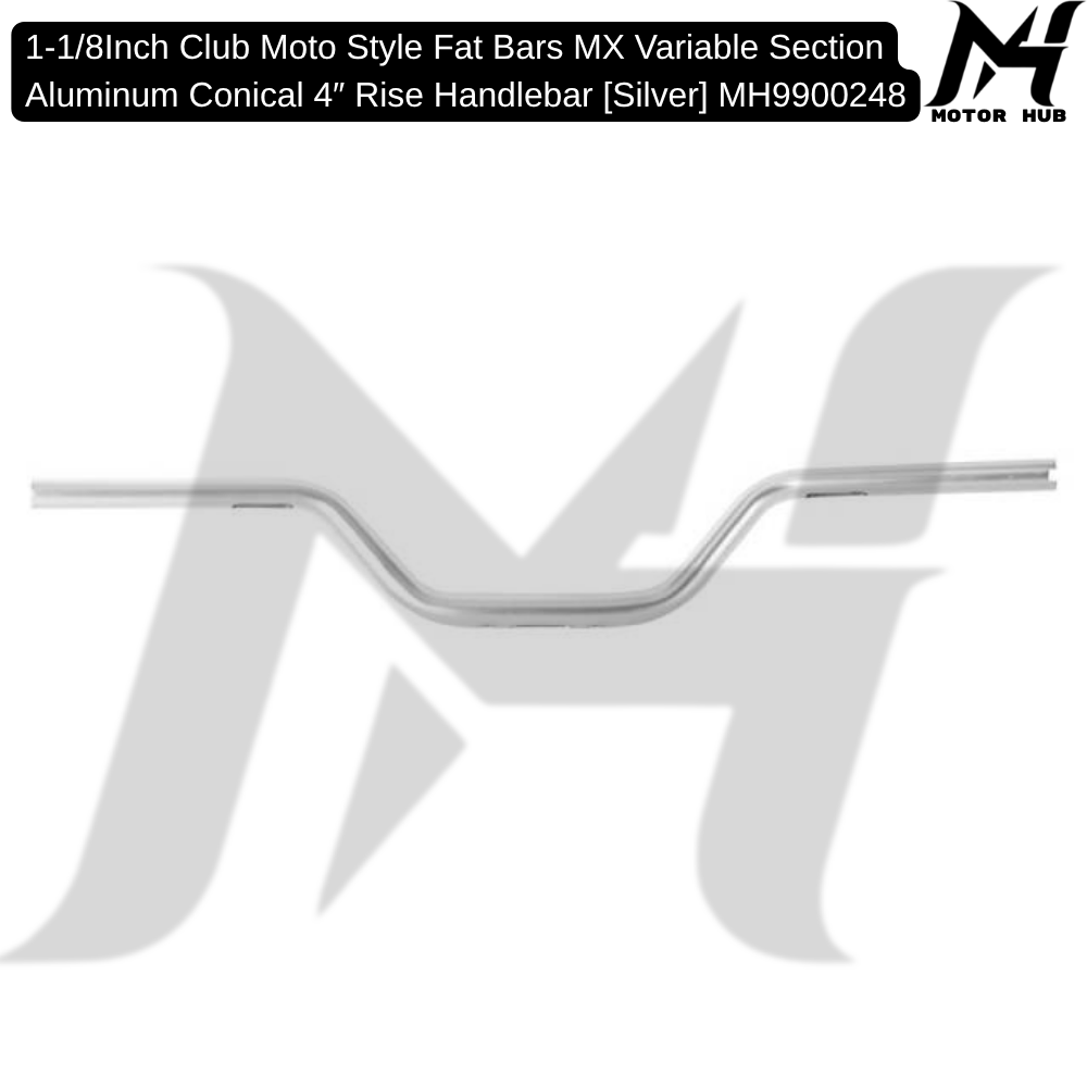 1-1/8Inch Club Moto Style Fat Bars MX Variable Section Aluminum Conical 4″ Rise Handlebar [Silver] MH9900248