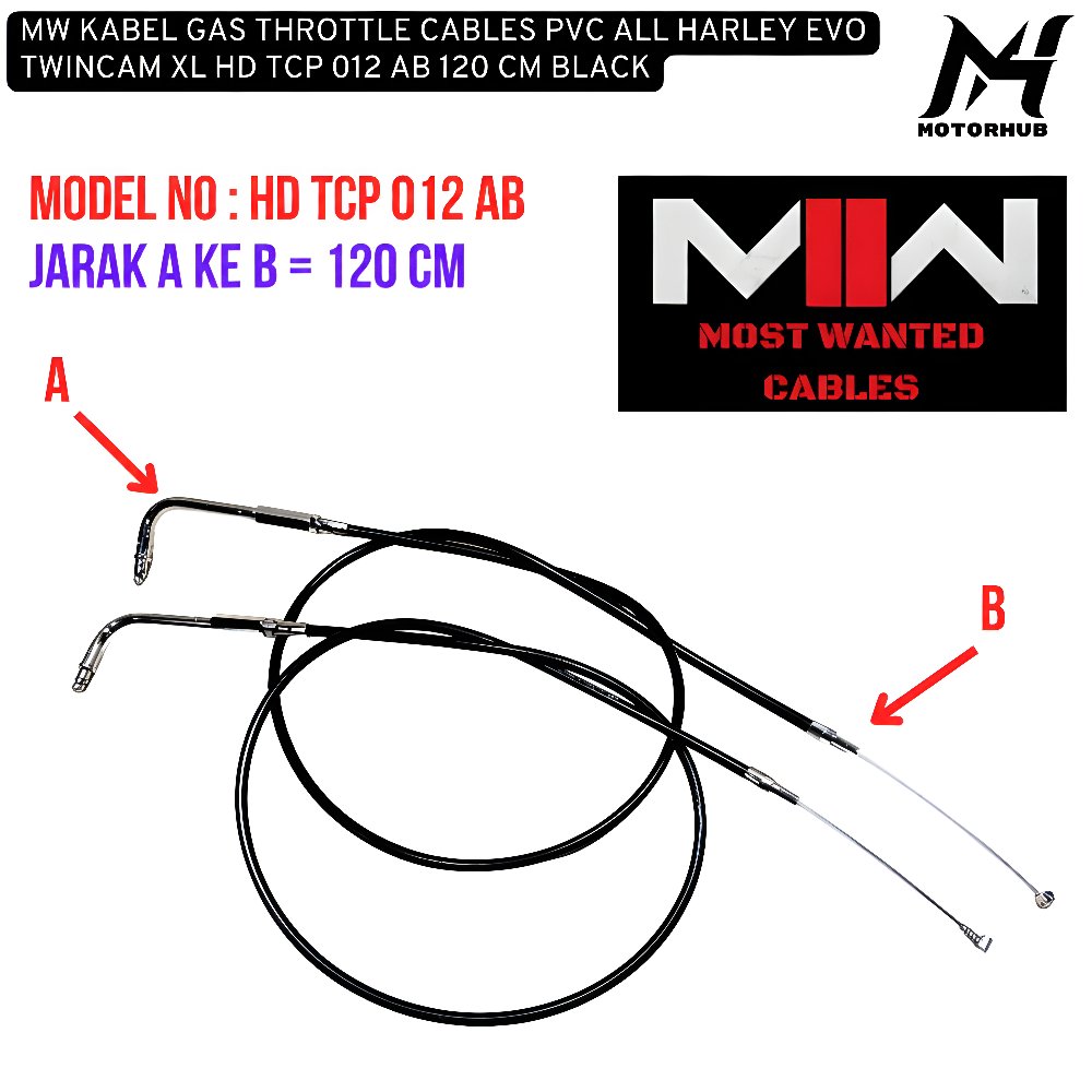 MW KABEL GAS THROTTLE CABLES PVC ALL HARLEY EVO TWINCAM XL HD TCP 012 AB 120 CM BLACK