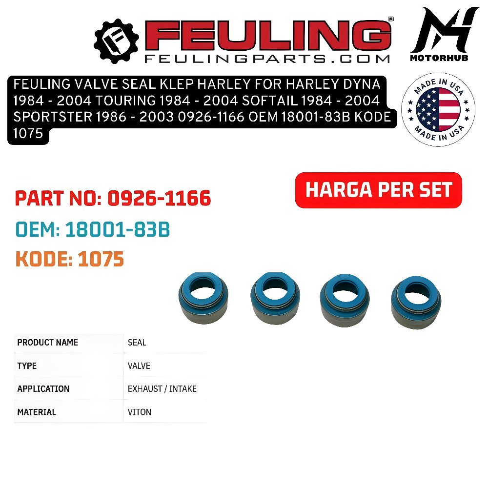 FEULING VALVE SEAL KLEP HARLEY FOR HARLEY DYNA 1984 - 2004 TOURING 1984 - 2004 SOFTAIL 1984 - 2004 SPORTSTER 1986 - 2003 0926-1166 OEM 18001-83B KODE 1075