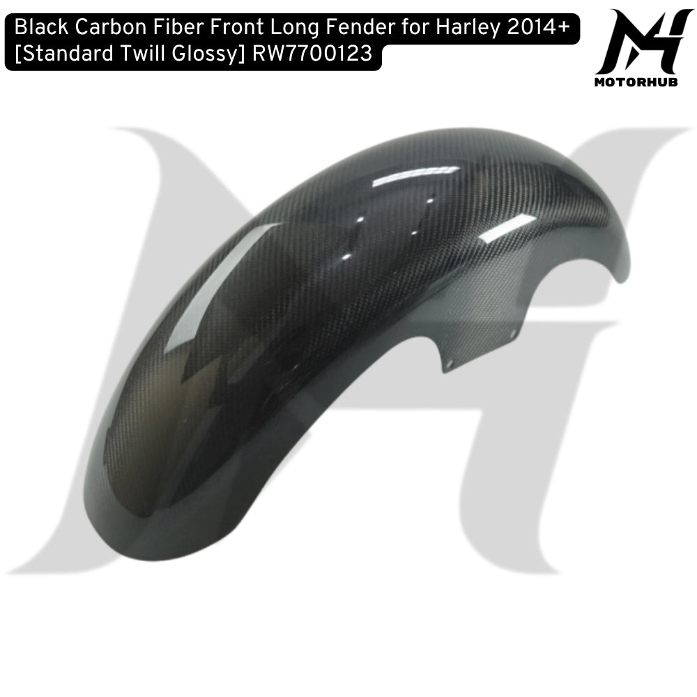 Black Carbon Fiber Front Long Fender for Harley 2014+ [Standard Twill Glossy] RW7700123