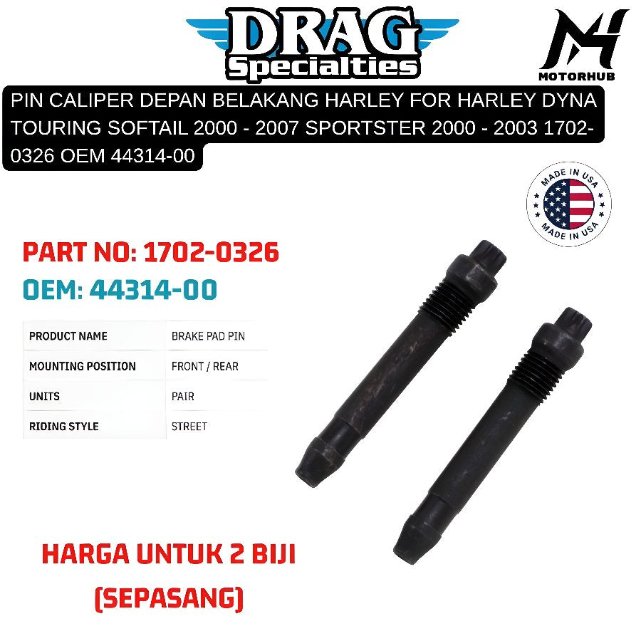 PIN CALIPER DEPAN BELAKANG HARLEY FOR HARLEY DYNA TOURING SOFTAIL 2000 - 2007 SPORTSTER 2000 - 2003 1702-0326 OEM 44314-00
