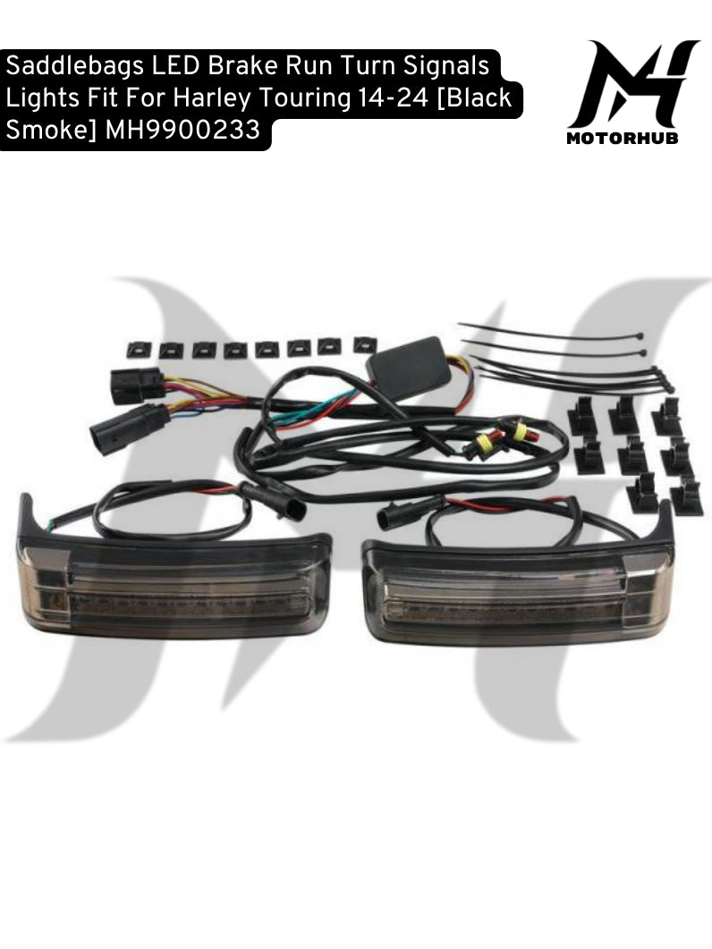 Saddlebags LED Brake Run Turn Signals Lights Fit For Harley Touring 2014-2023 [Black Smoke] MH9900233