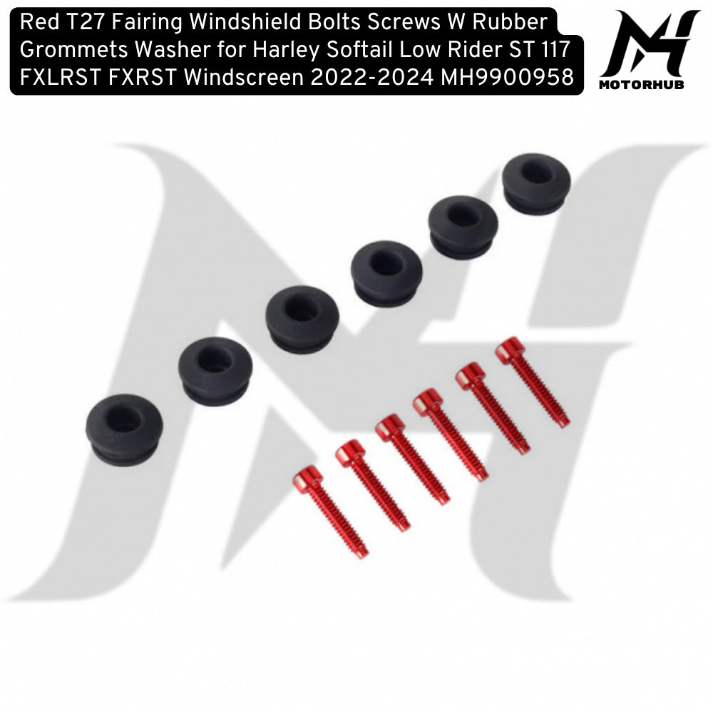 Red T27 Fairing Windshield Bolts Screws W Rubber Grommets Washer for Harley Softail Low Rider ST 117 FXLRST FXRST Windscreen 2022-2024 MH9900958