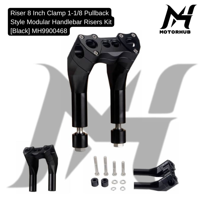 8 Inch Clamp 1-1/8 Pullback Style Modular Handlebar Risers Kit [Black] Harley Davidson MH9900468