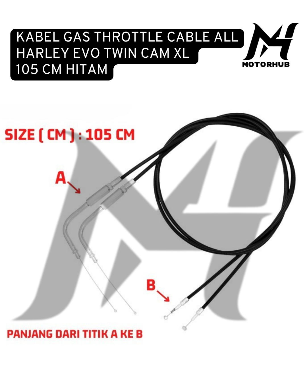 KABEL GAS THROTTLE CABLE ALL HARLEY EVO TWIN CAM XL 105 CM HITAM