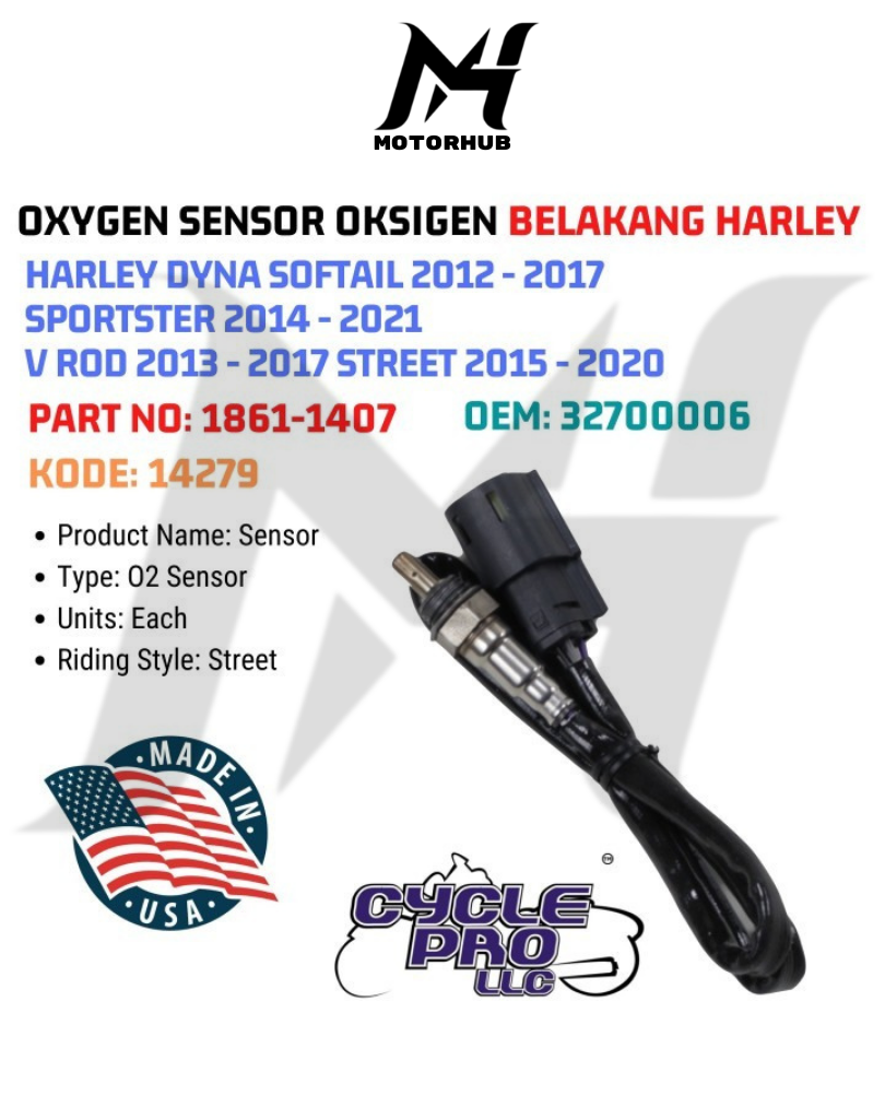 OXYGEN SENSOR OKSIGEN BELAKANG HARLEY FOR HARLEY DYNA SOFTAIL 2012-2017 SPORTSTER 2014-2021 1861-1407 OEM 32700006 KODE 14279