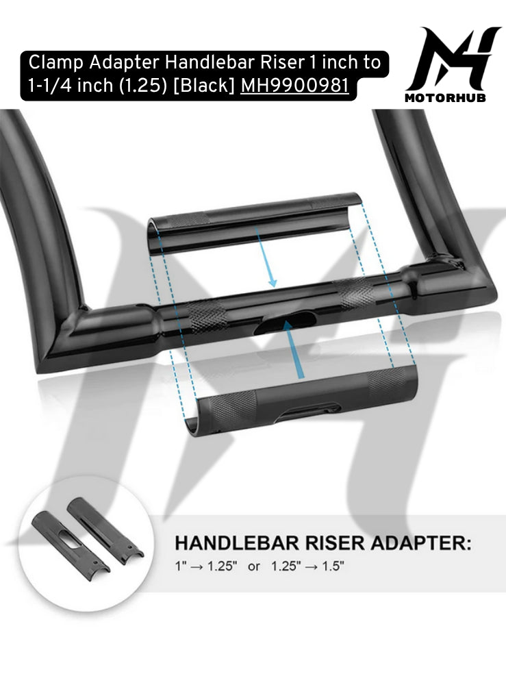 Clamp Adapter Handlebar Riser 1 inch to 1-1/4 inch (1.25) [Black] MH9900981