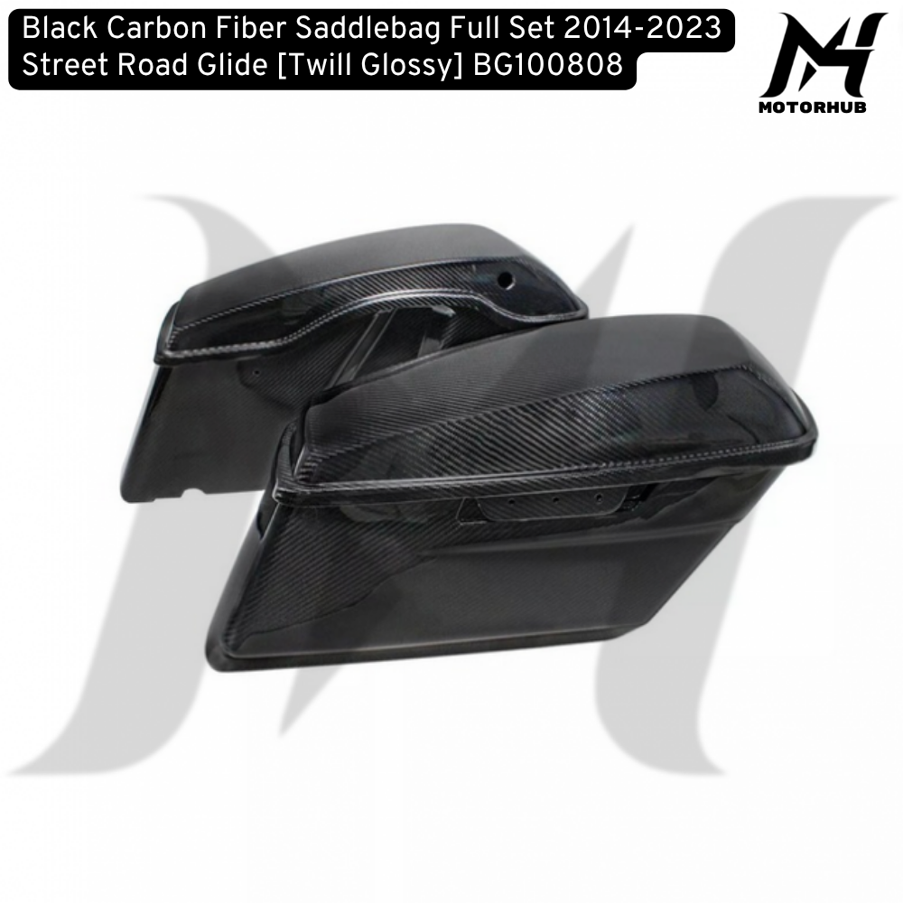 Black Carbon Fiber Saddlebag Full Set 2014-2023 Street Road Glide [Twill Glossy] BG100808