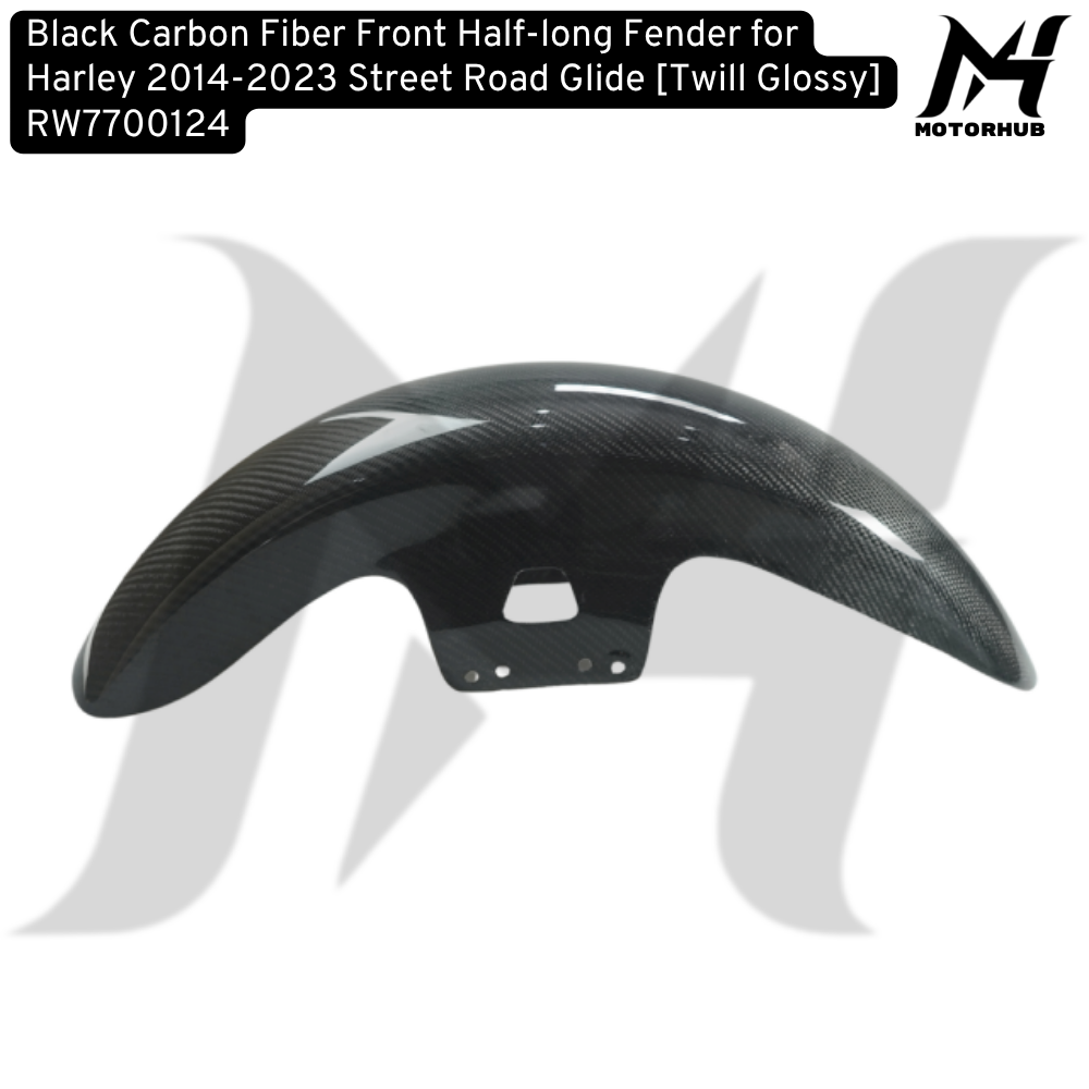 Black Carbon Fiber Front Half-long Fender for Harley 2014-2023 Street Road Glide [Twill Glossy] RW7700124