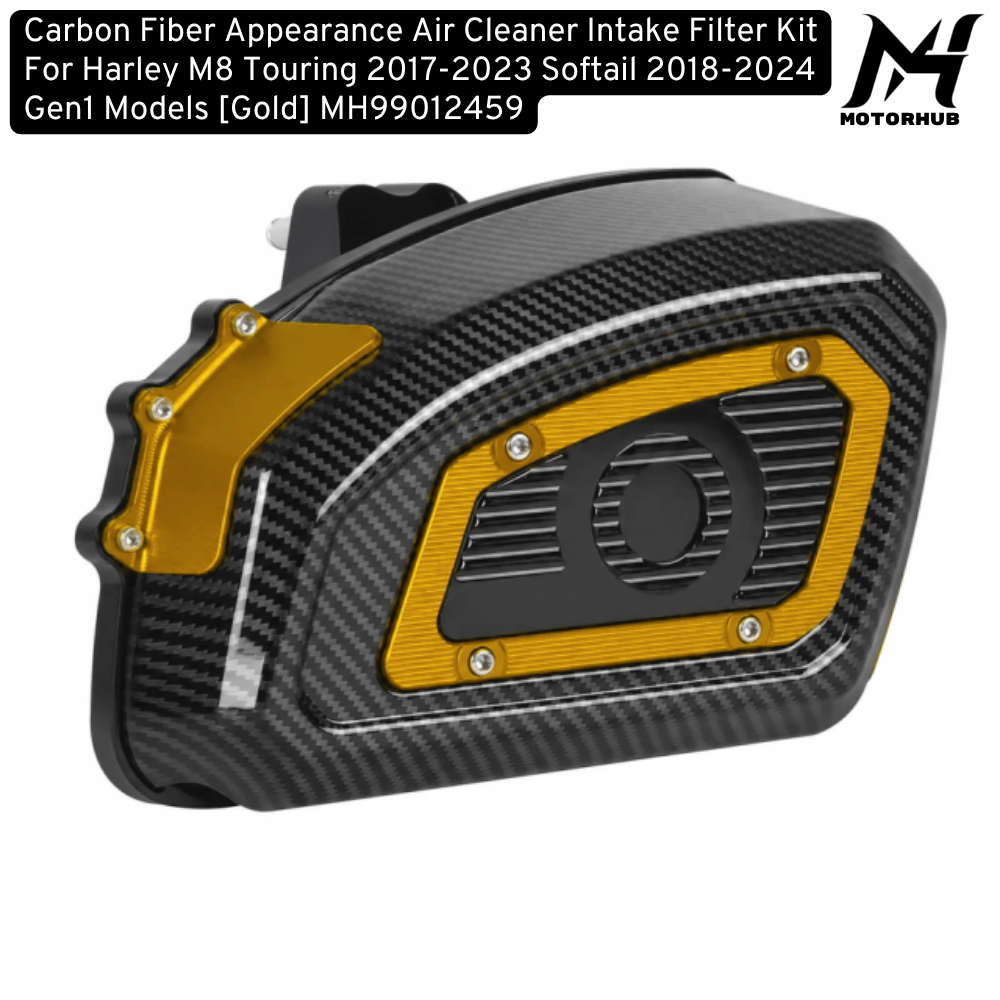Carbon Fiber Appearance Air Cleaner Intake Filter Kit For Harley M8 Touring 2017-2023 Softail 2018-2024 Gen1 Models [Gold] MH99012459
